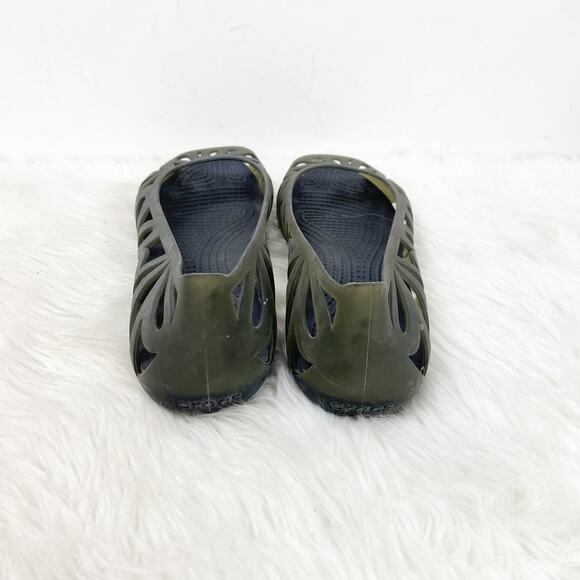 Crocs 8 Womens Black Rubber Laser Cut Peep Toe Flats - Picture 3 of 9